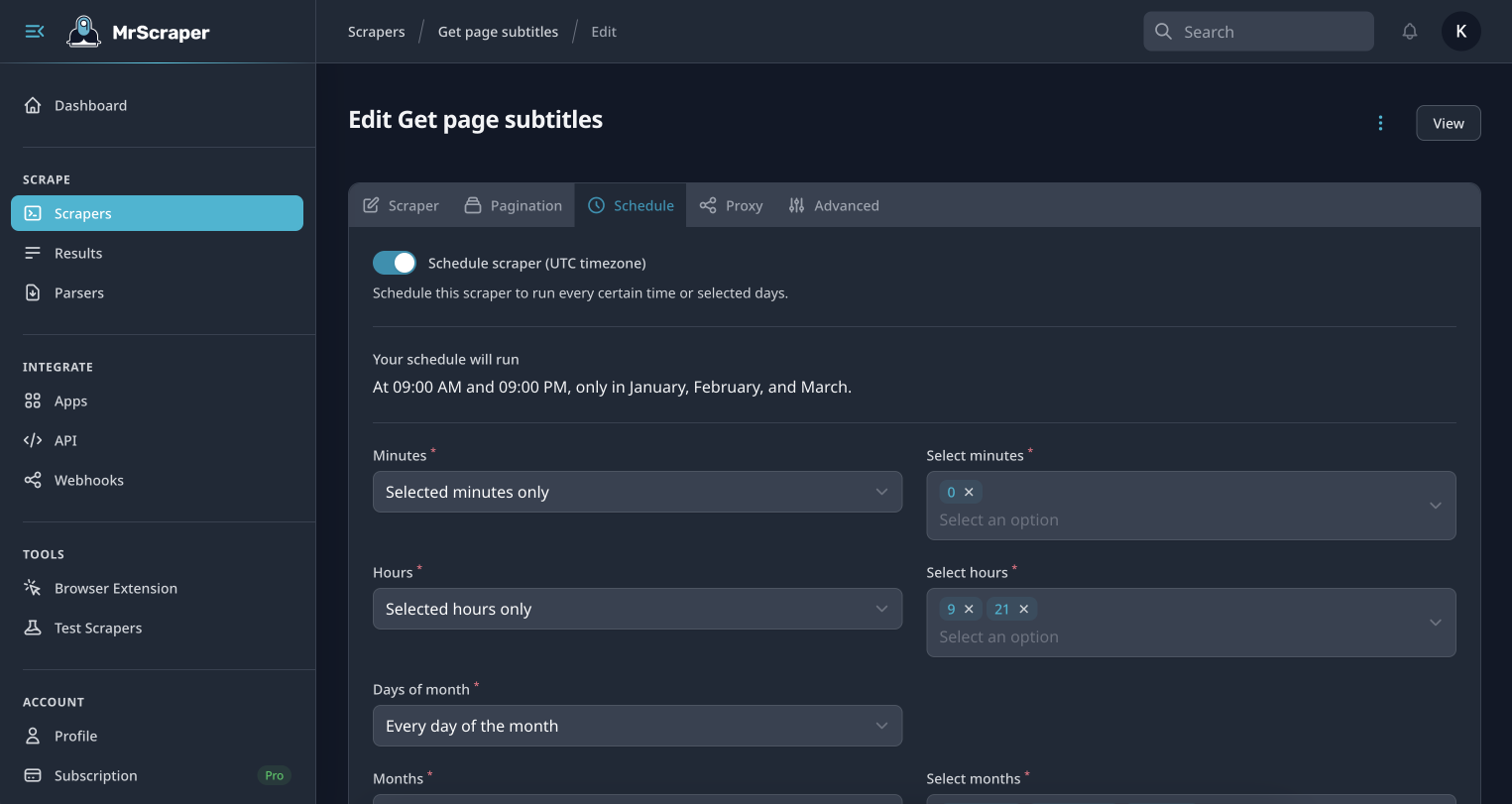 MrScraper scheduler