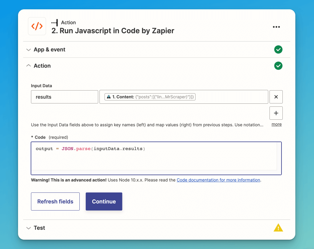 MrScraper create zap step 2
